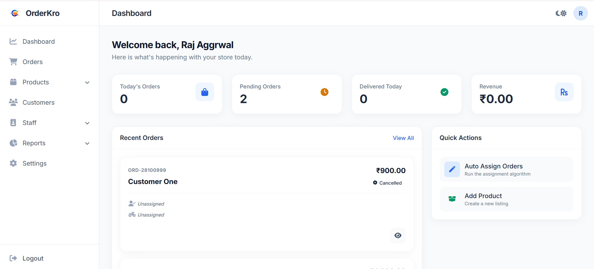 OrderKro Admin Dashboard
